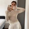 Fashion Long Sleeve Polka Dots Women Blouse Slim Fit Elegant Sweet Shirts Ladies Spring Autumn Thin Short Tops Basic Office O Neck Casual T-shirt