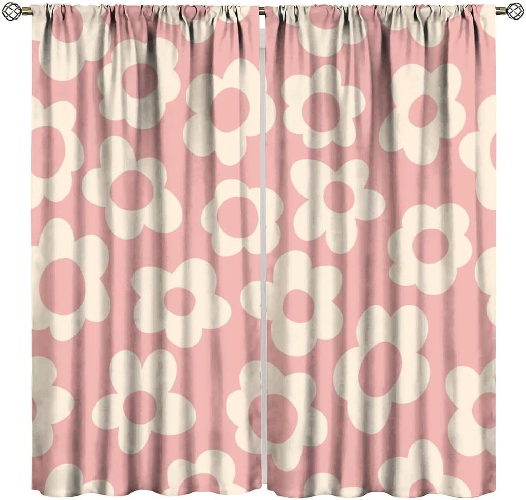 70S Flowers Curta Retro Colors Floral Groovy Vintage Colorful Blackout Window Drapes For Bedroom Living Room Kitchen Cafe