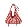 Bow striped canvas bag women lazy large capacity lightweight shoulder messenger bag