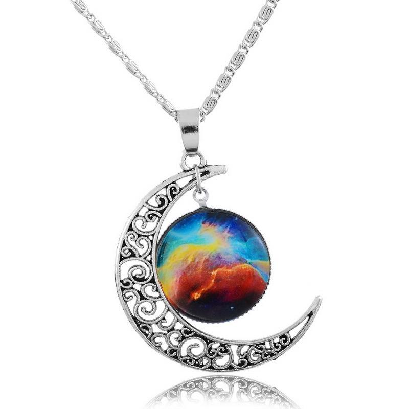 

A Moon Galaxy Starry Sky Gemstone Necklace Fashion Men s and Women s Hip Hop Sweater Chain Jewelry