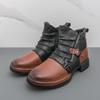Men's Autumn Color Block Leather Ankle Boots - Plus Size, Thick Sole, British Style, Zipper High Tops, Formal & Casual.