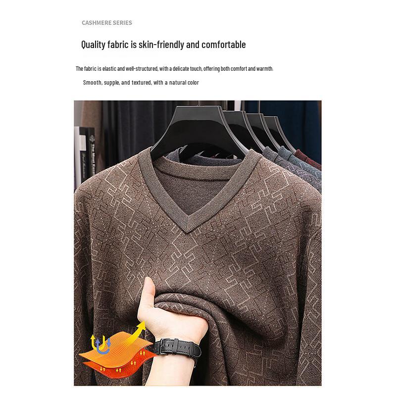 ROMON Men's Thick V-Neck Knitted Sweater