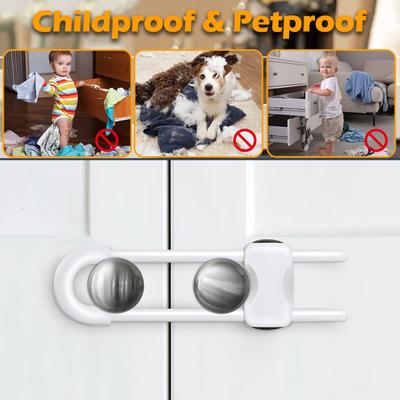 2 Pcs Sliding Cabinet Locks Baby Proofing Adjustable U-Shaped Safety Latches Easy Install Reusable Security Locks for Drawers Fridge Closet