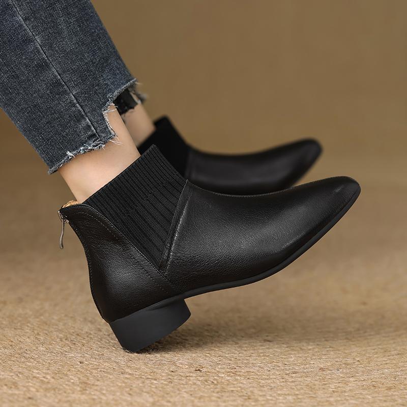 Fashion 2025 Autumn/Winter Women Boots Genuine Leather Women Shoes Round Toe Chunky Heel Shoes Ankle Boots Modern Chelsea Boots