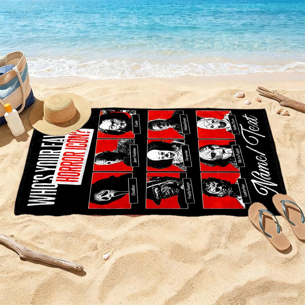 Favorite Horror Icon Poster Customized Name Beach Towel High Absorbency & Quick-Dry