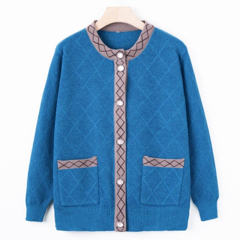 

Одежда для матери среднего возраста весенне-осенняя кофта-жакет одежда для пожилых одежда для пожилой женщины осенняя одежда кофта-кардиган 5XL (recommended 150-82.5kg) синий