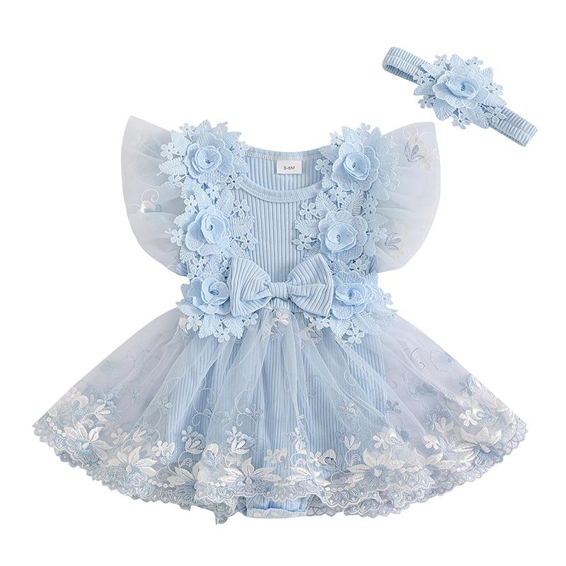 

Summer Baby Girls Romper Dress Casual Sleeveless 3D Flower Embroidery Mesh Jumpsuit Fashion Newborn Clothes 0-3M