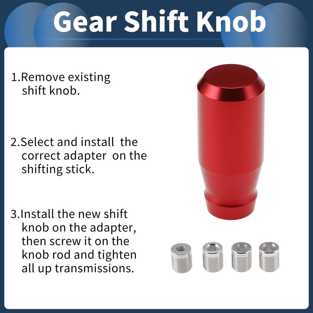 Hihaha Car Shift Knob Universal for with Gear Shifter Adapters 1 Set 76.2mm Manual/Automatic Vehicles, Red, (M8x1.25 & M10x1.25 & M10x1.5 &