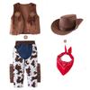 Kids Western Cow boy 4 Piece Costume Set with Hat Toddler Role Play Outfit Festival Performance Wild West Themed Fun Look