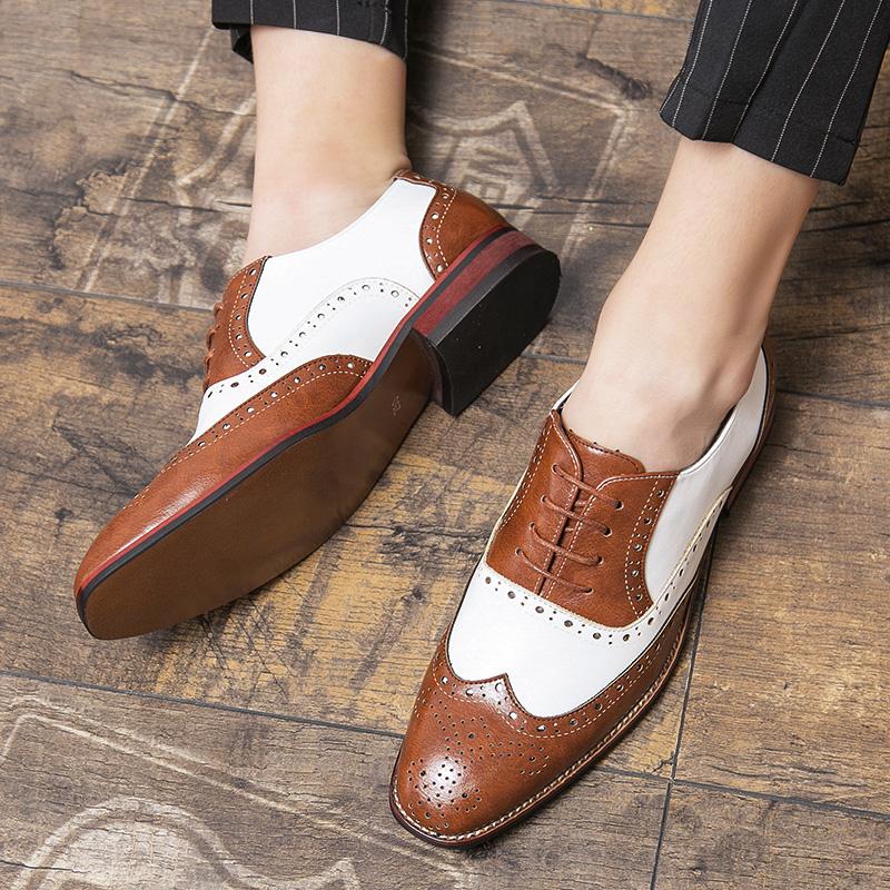 New Luxury Designer Men's Pointed Black With White Patchwork Dress Oxford Shoes Moccasins Wedding Prom Sapato Social Masculino