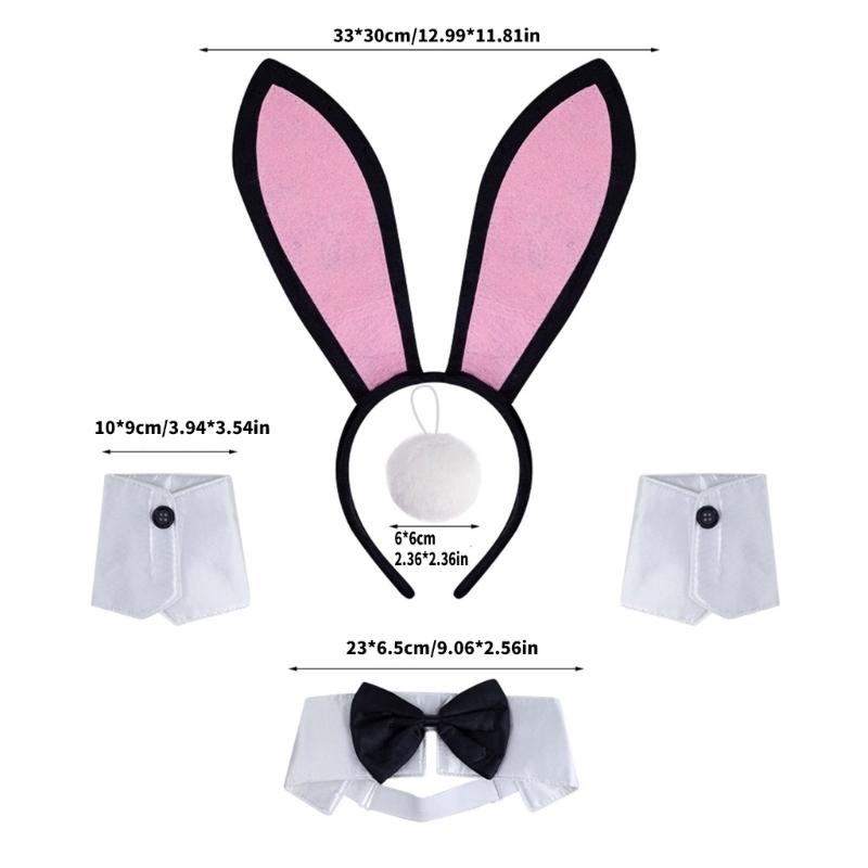 1/4Pcs Women's Bunnies Costume Accessories Set Rabbit Ears Headband Bowtie Collar Cuffs Rabbit Tail for Easter Party