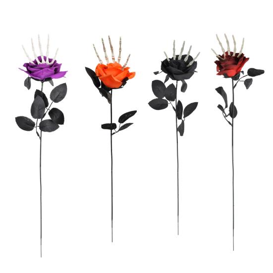 5Pcs Skeleton Hand Simulation Flower Artificial Roses Halloween Horror Decoration Black Fake Flowers Gothic Artificial Flowers