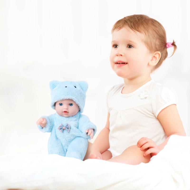 Lifelike Reborn Baby Dolls Realistic Cute Smile Newborn Baby Doll Toy with Plush Cloth Bear Hats for Kid Boys Girls Pink & Blue