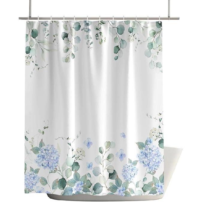 

Набор для ванной комнаты со шторкой для душа Гортензия Эвкалипт Акварельный цветочный Водонепроницаемая ткань Шторки для душа с люверсами и крючками Кантри Пасторальный Градиент 60 W x 72 L (Pack of 1)
