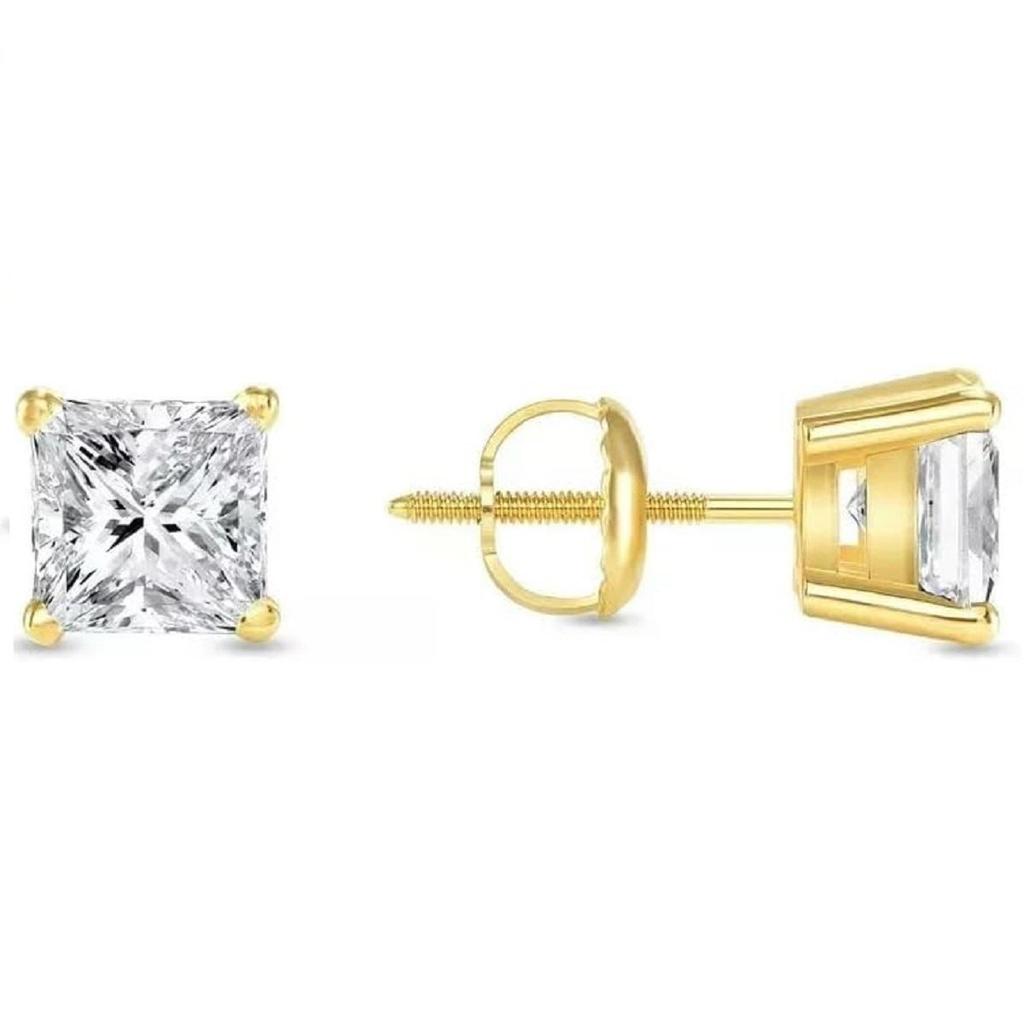Jewels Prim 2.25 Ct Princess Cut Diamond Stud Earrings Solid14K Yellow Gold Basket Screw Earrings For Women's All Occassion Wear