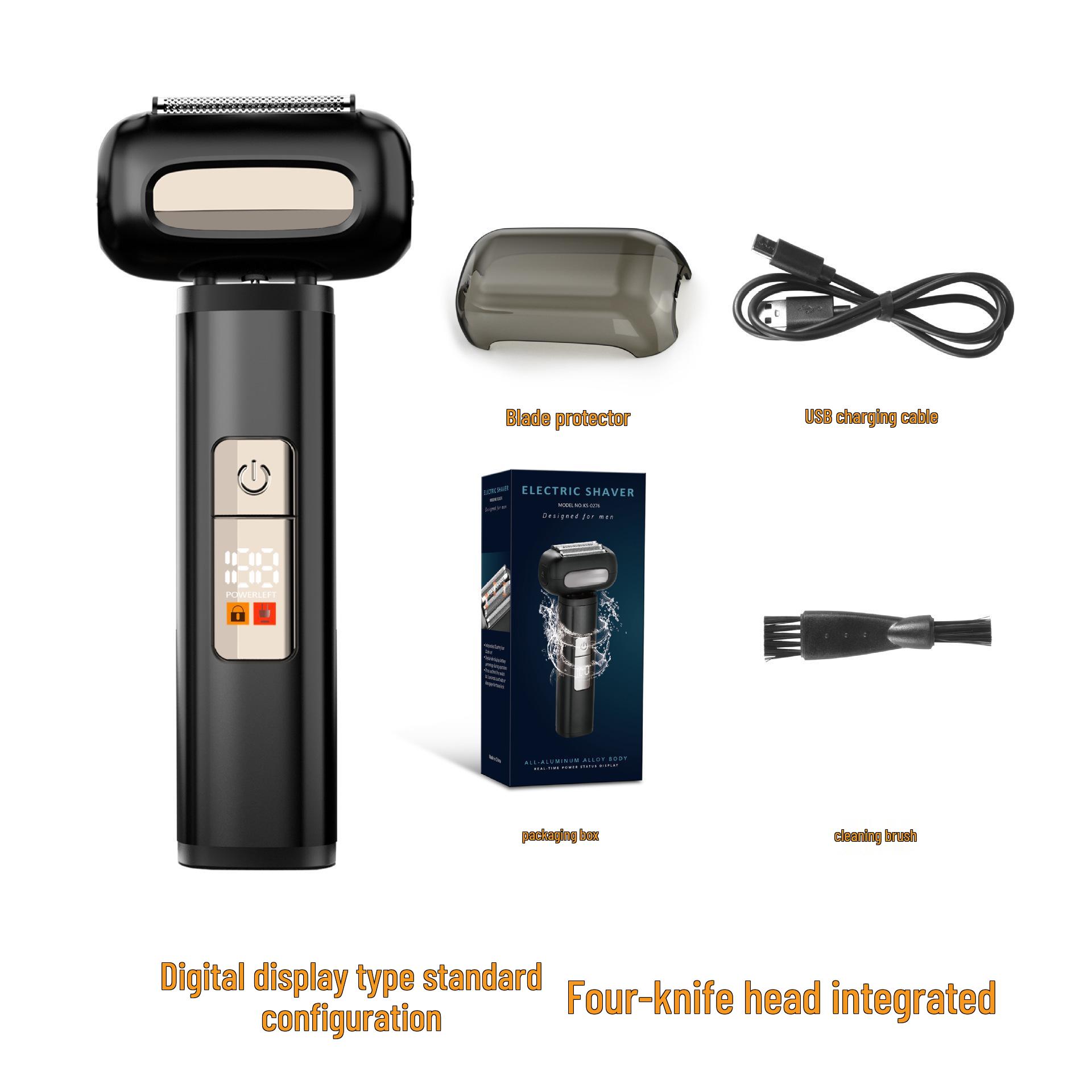 Five-Blade Electric Shaver: Fully Washable, Digital Display, Fast Charging, for Beard and Hair Removal.