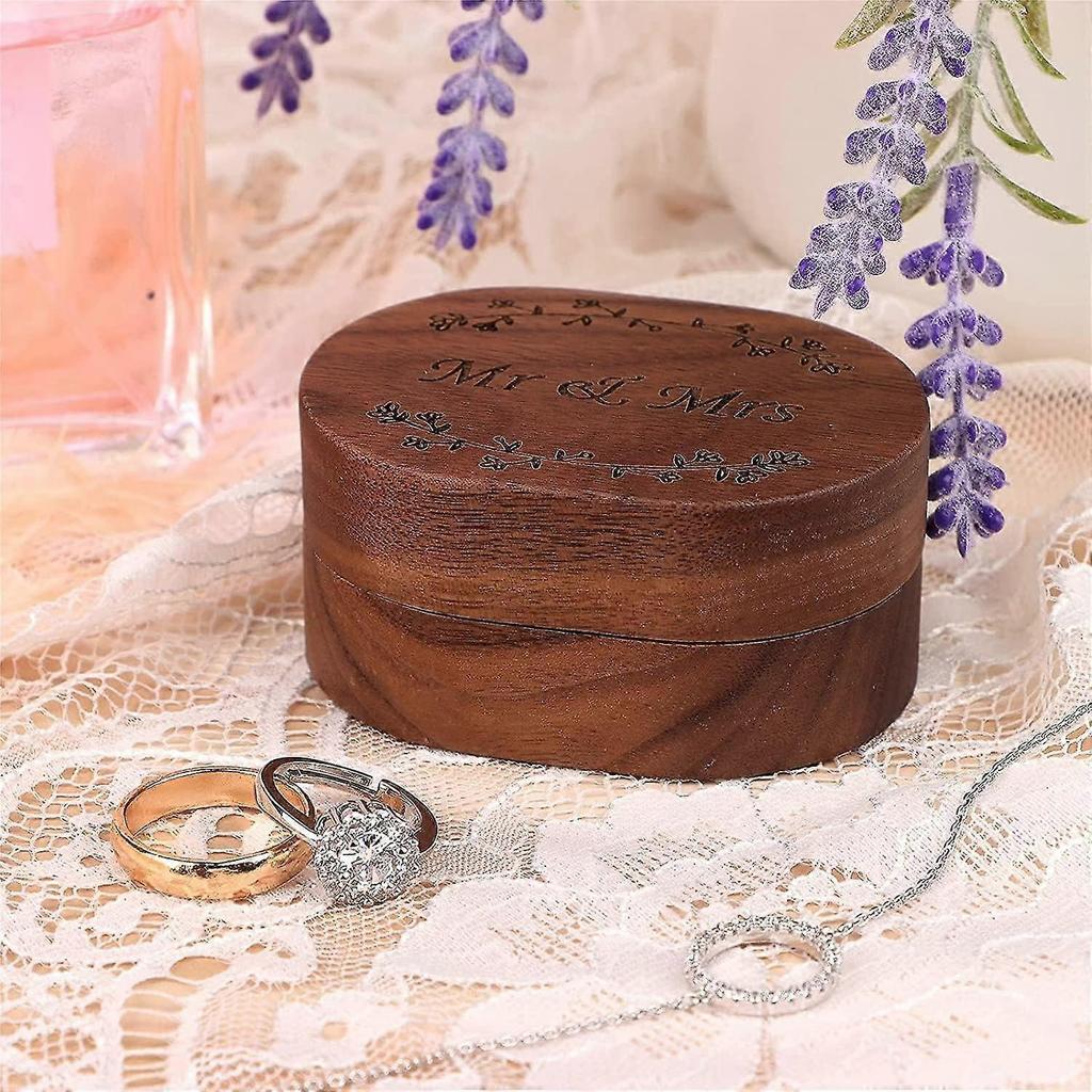 Mr & Mrs Walnut Wood Ring Box, Ring Box For Engagement Ring, Square Ring Box - DD