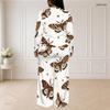 Women Plus Size White Printed Round Neck Long Sleeve Top And Long Pants Set