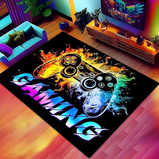 3D Neon Gaming Controller Carpet Full Coverage Rug Mat for Home Decoration Glowing Joystick Pattern Gaming Room Floor Decor