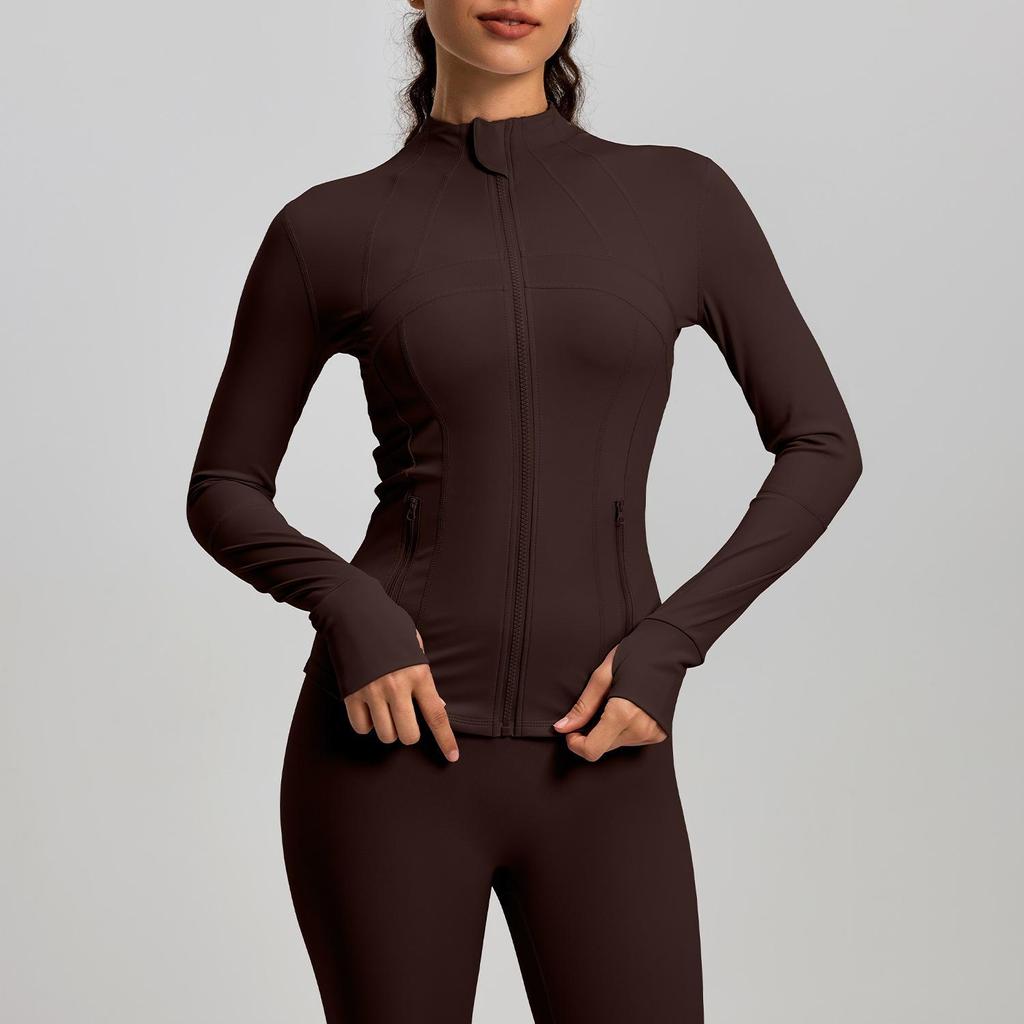 Lulu Original Yoga Anzug: Schnelltrocknendes Set mit Stehkragenjacke & Elastischer Neun-Punkt-Hose, Goldener Reißverschluss.