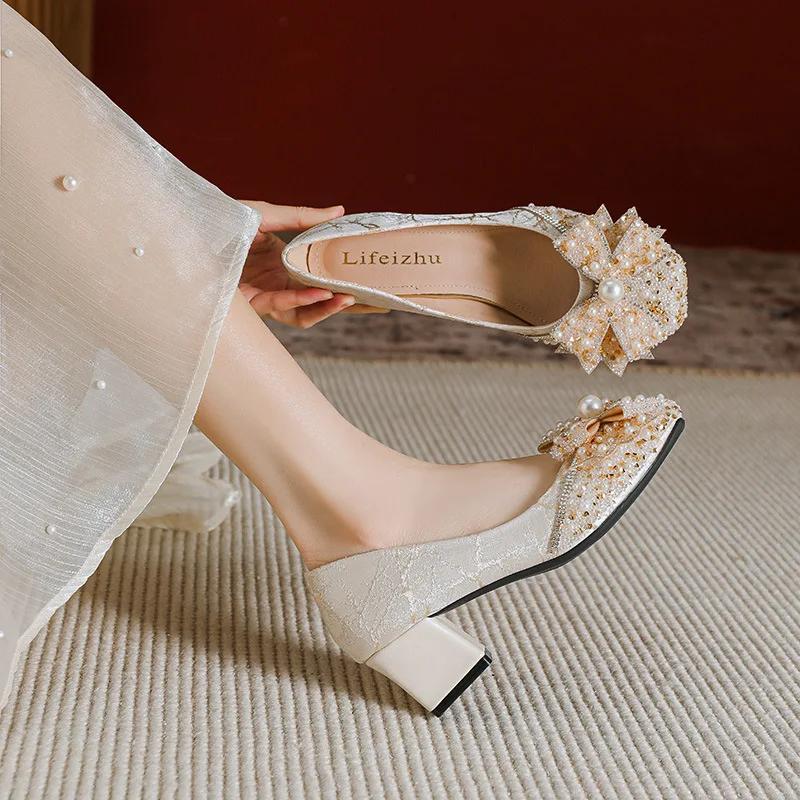 New Designer Women Shoes Pumps Beautiful Crystal Bowknot High Heels Shoes Party Dress Shoes