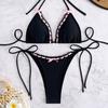 Women's Two Piece Swimsuit Sexy Lace Trimmed Bikini with Tie Up Bows 0898
