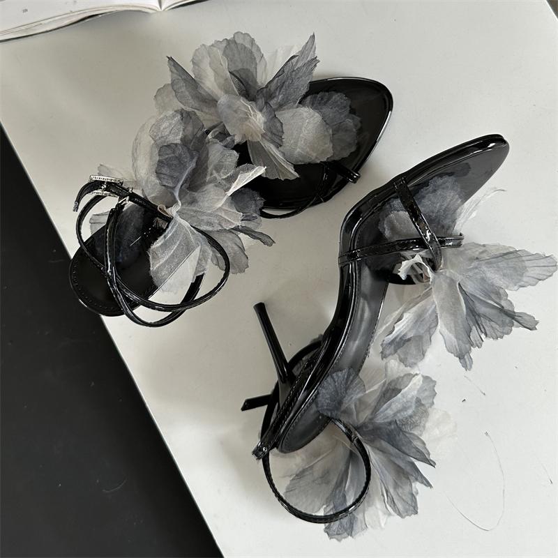 

Fashion Eilyken Sexy Design Satin Flower Buckle Strap Thin Heels Women s Sandals Summer Pointed Toe Banquet Party Female Shoes 35 чорний