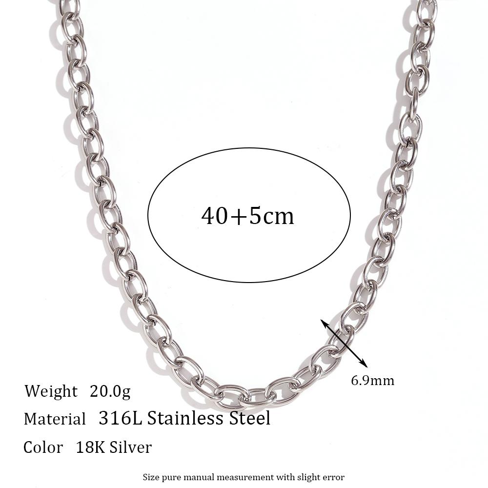 18K Gold Plated Silver Color Stainless Steel 7mm Oval Link Chain Chunky Choker Necklaces Long Link Chain Bracelet Anklets