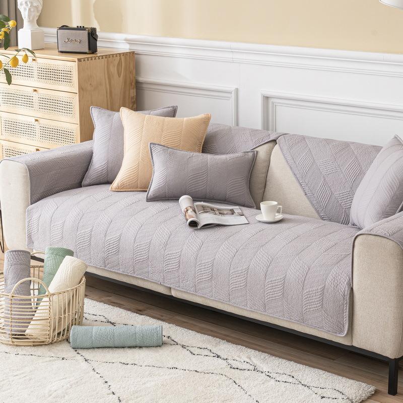 Four Seasons Universal Cotton Sofa Cushion Quilted Fabric Seat Cushion Nordic Simple Non-Slip Solid Color Sofa Cover Cover