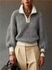 New European and American style half-open zipper turtleneck knitted sweater women's lazy sweater knitted top