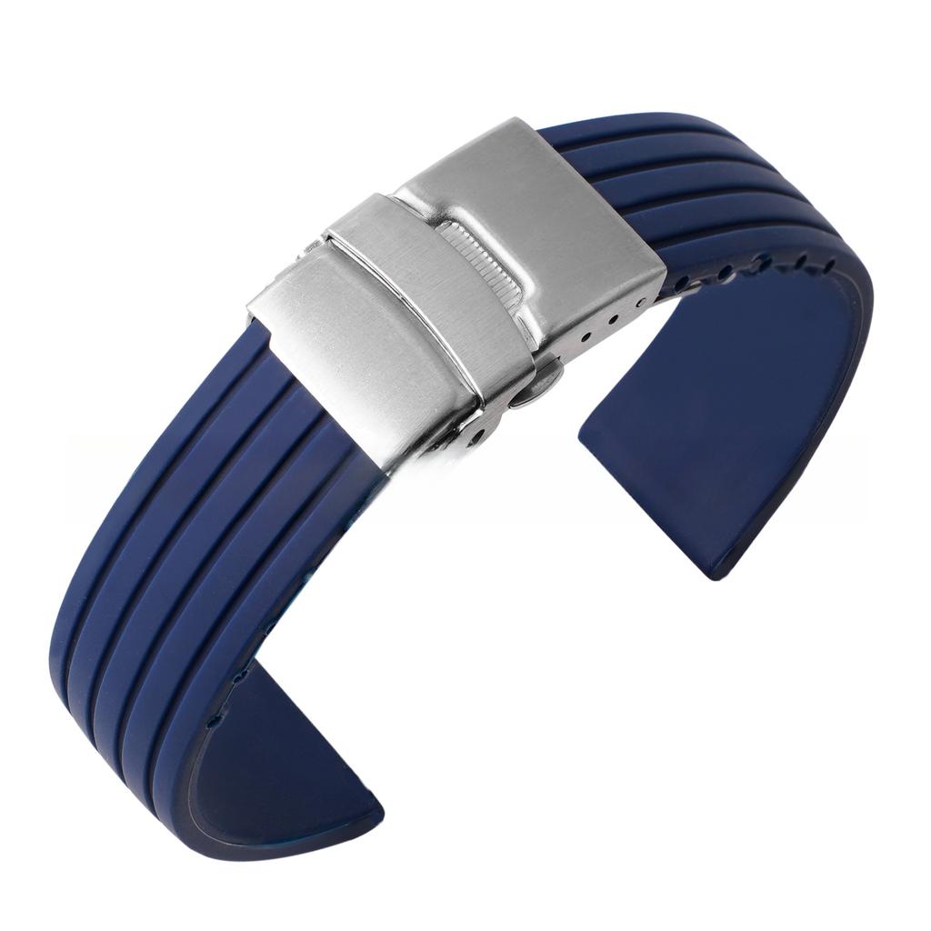 Wasserdichtes Silikonkautschuk-Uhrenarmband mit Faltschließe, 16–24 mm
