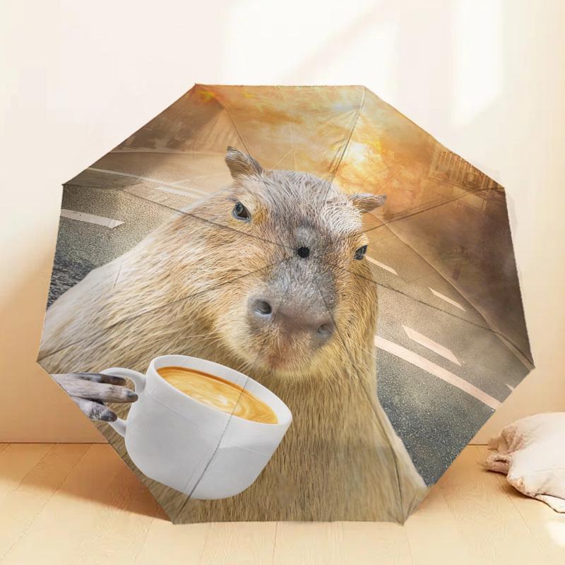 1 шт. Капибара Кофейный Рисунок Дизайн Зонта Автоматическое Открытие и Закрытие Зонта, Высококачественный Дорожный Зонт, c1128015