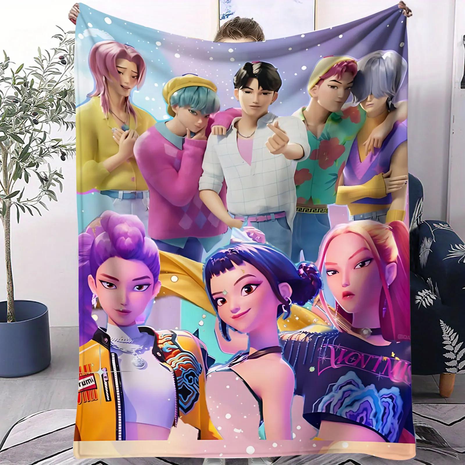 

K-POP Demon Hunters Flannel Blanket Soft Warm Throw Character Collage Pattern Sofa Bed Cover Travel Camping Nap Cape Fans Gift 70x100cm(28x40inch)