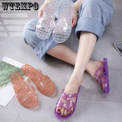 Summer Crystal Sandals Women's Non-slip Bath Bathroom Home Deodorant Flat Bottom Transparent Household Women's Slippers