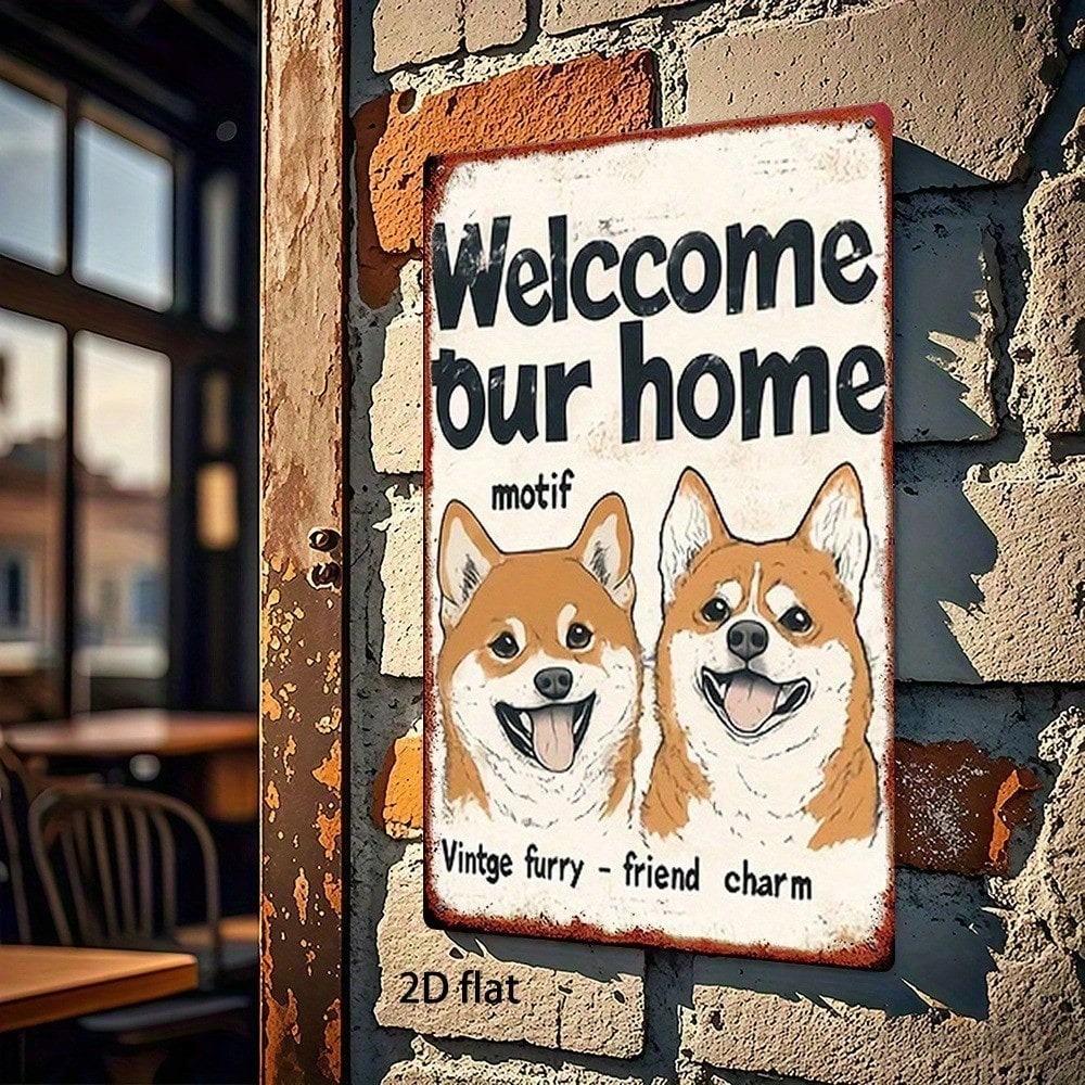 Vintage Shiba Inu Metal Wall Sign - Welcome Home Decor, 8x12 In