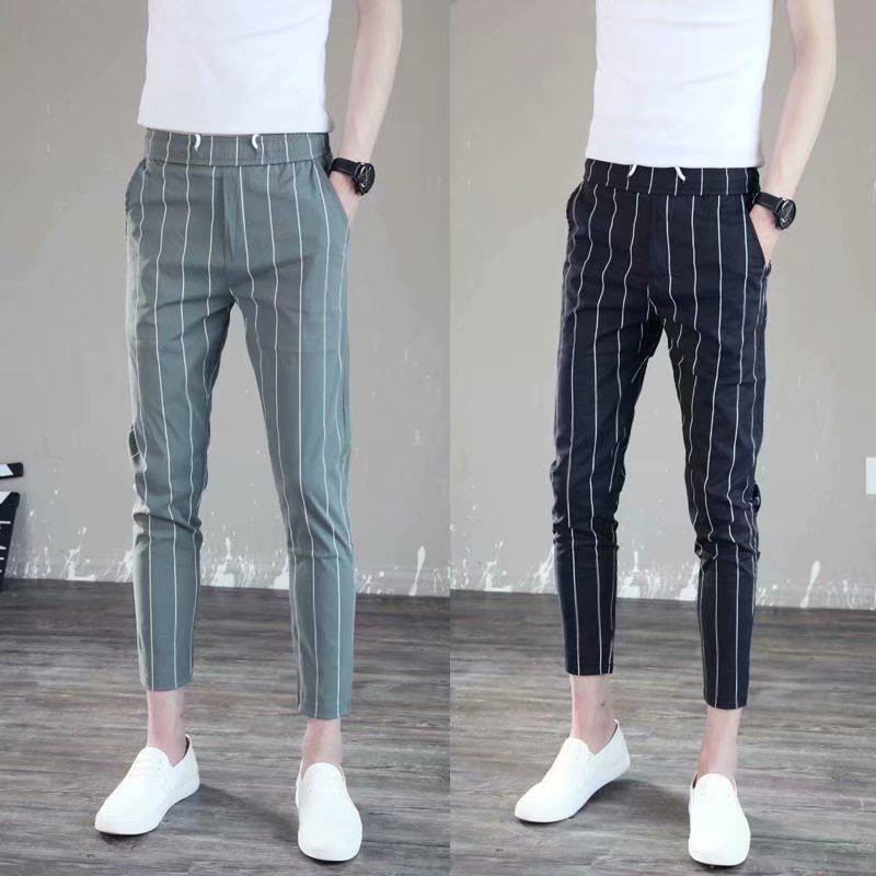 2024 Men's Korean Style Slim-Fit Striped Casual Nine-Point Pants