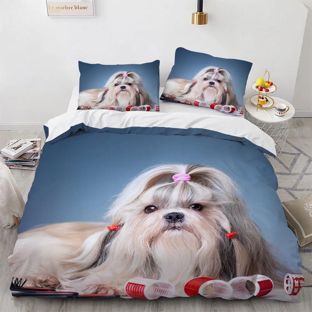 Full Size Bed Cover Set Cute Cartoon Dog Duvetcover 2pcs Pillowcase 3d Comforter Bedding Sets Twin Animals Bed Room Set No Sheet