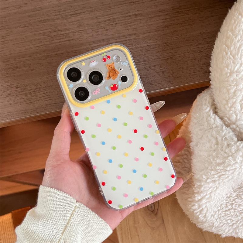 

Niche Ins Polka Dot Bear Phone Case for iPhone 17/16 Pro Max/15/14 iPhone 14 Pro