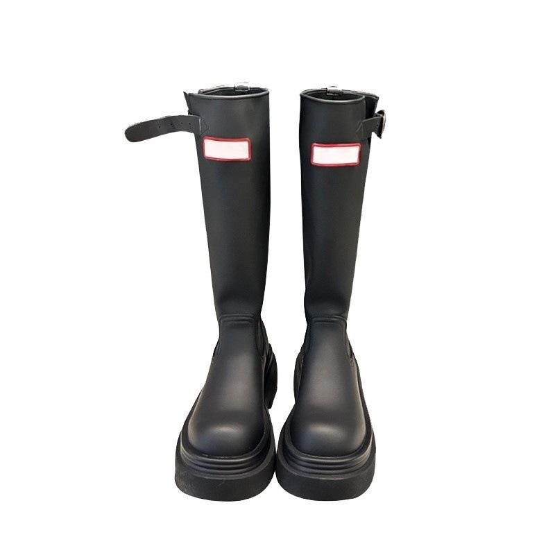 

Non-slip high red rain boots 2025 outdoor camping rain boots thick-soled knee-length boots knight boots 40 чорний
