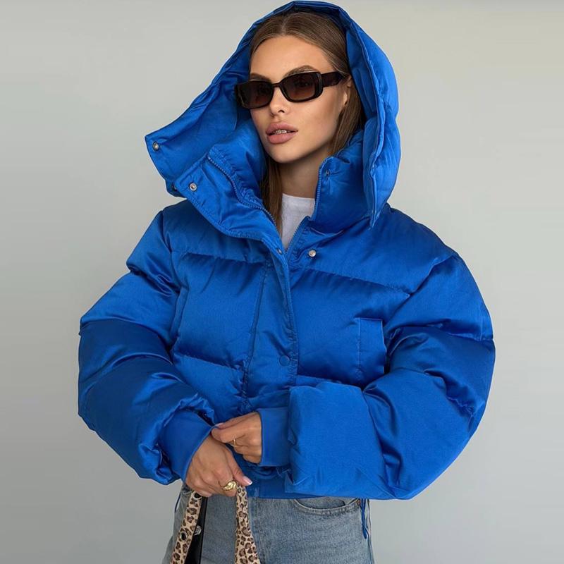 Street Solid Hooded Women`s Cotton Coats