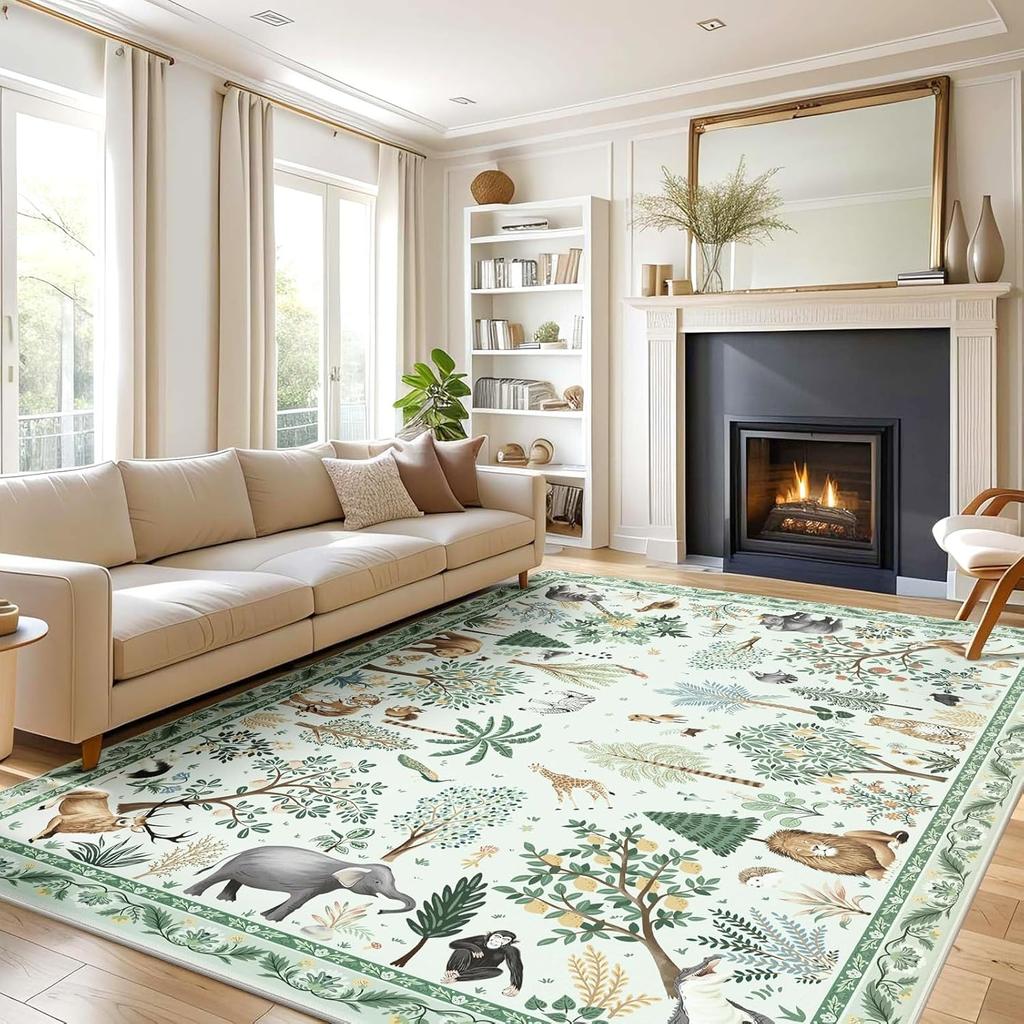 Living Room Carpet Forest Animal Carpets Large Machine Washable Non-slip Floor Mat Home Decoration Rug for Bedroom Bedside Rugs