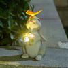 Outdoor Solar Rabbit Statue with LED Light Garden Waterproof Resin Butterfly Bunny Figurine Patio Yard Lawn Easter Decoration Ornament