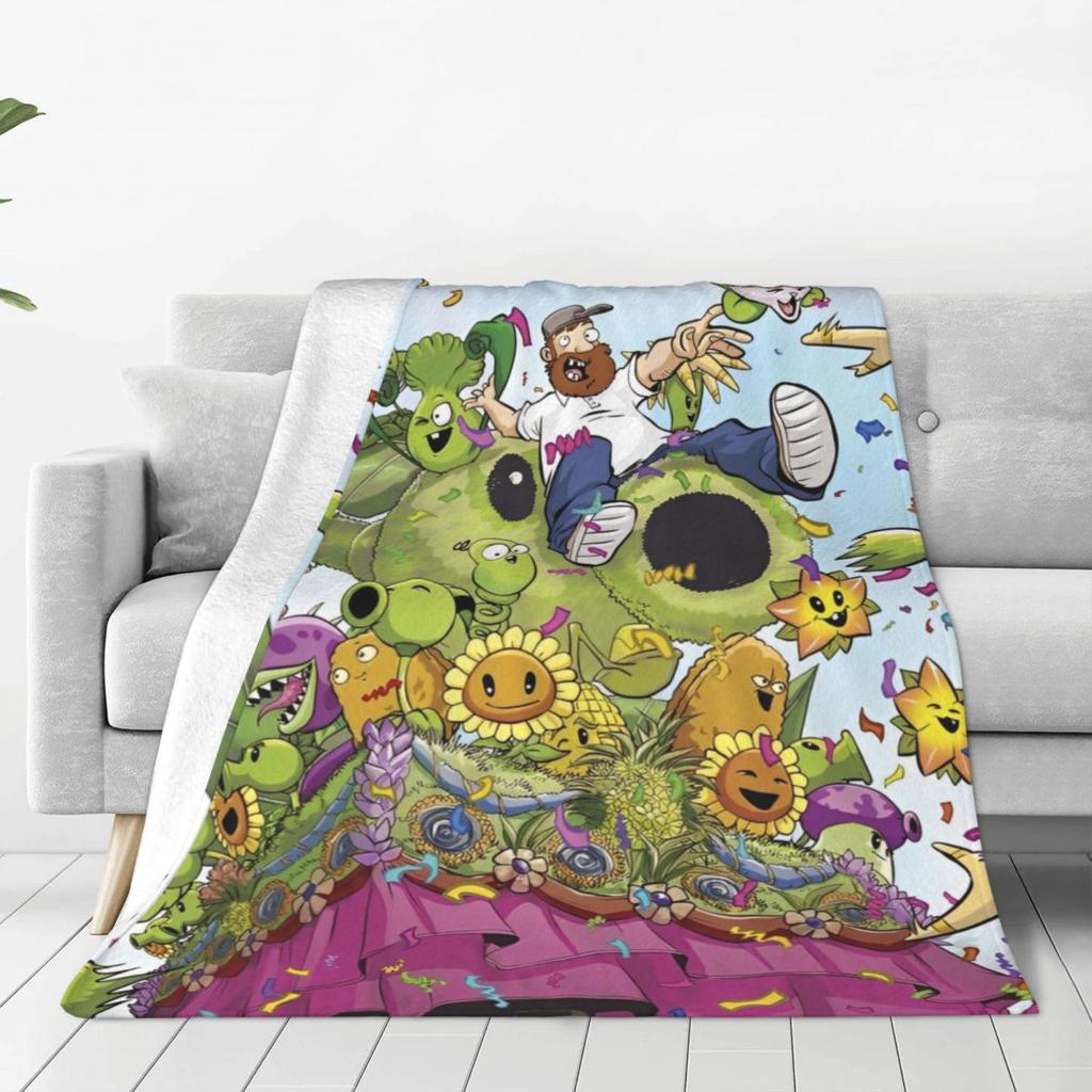 Game P-Plants-vs-Zombie Printed Warm Blanket Picnic Plush Throw Blanket Graphic Couch Chair Flannel Bedspread Sofa Bed Cover
