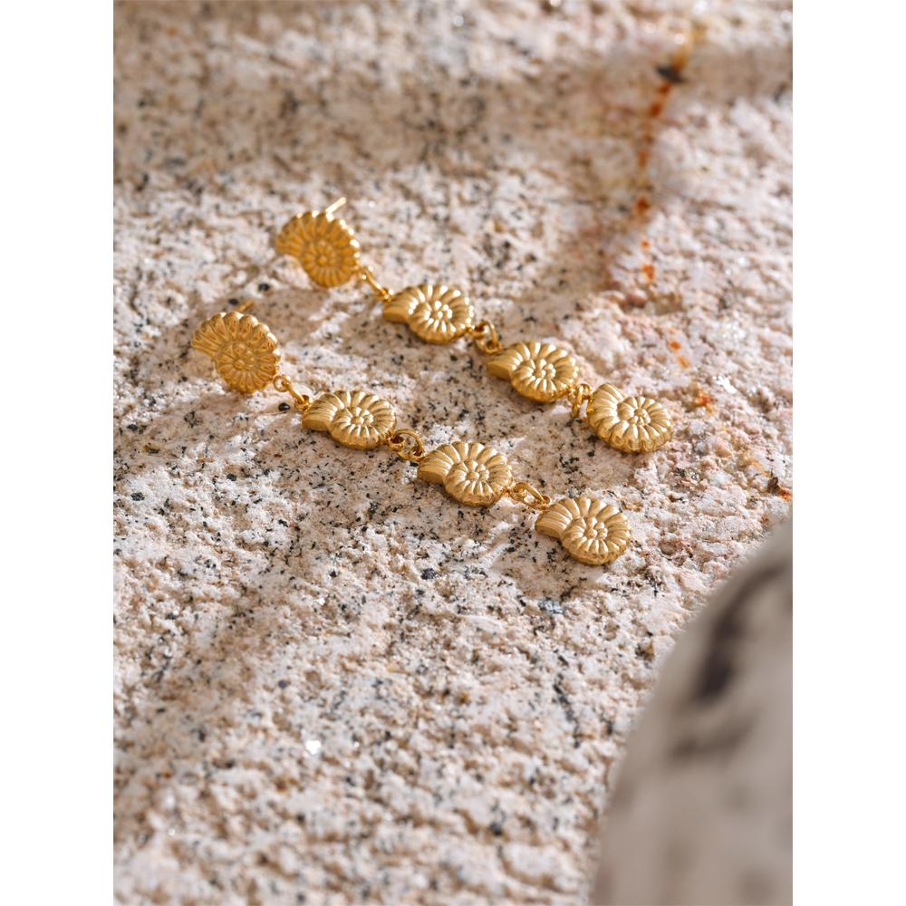 Yhpup Ocean Style Metal Conch Long Hanging Drop Earrings Golden Stainless Steel Holiday Beach Summer Daily Jewelry New