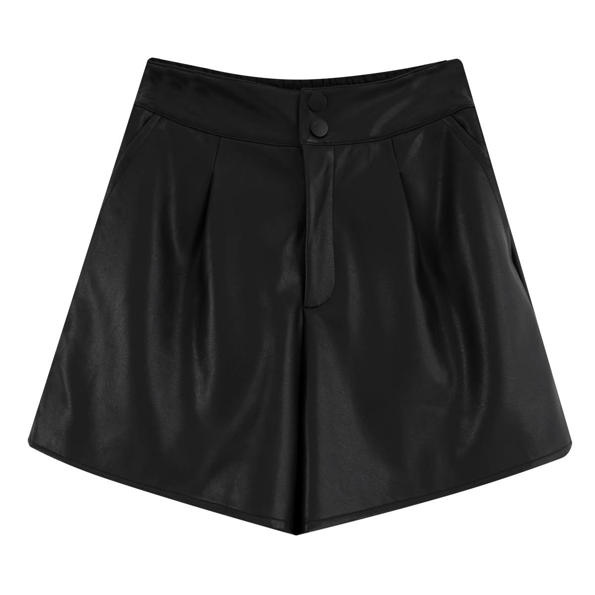 

Кожаные шорты с высокой талией, утягивающие - Осенний кэжуал, универсальные и трендовые 3XL чёрный