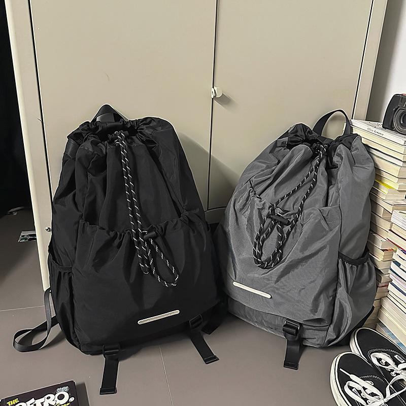Drawstring Retro Backpack Nylon Schoolbag Universal College Student Sports Outdoor Couple Travel Backpack