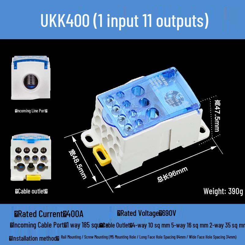 DIN Rail Multi-Out Terminal Block UKK80A-500A Neutral Blocks