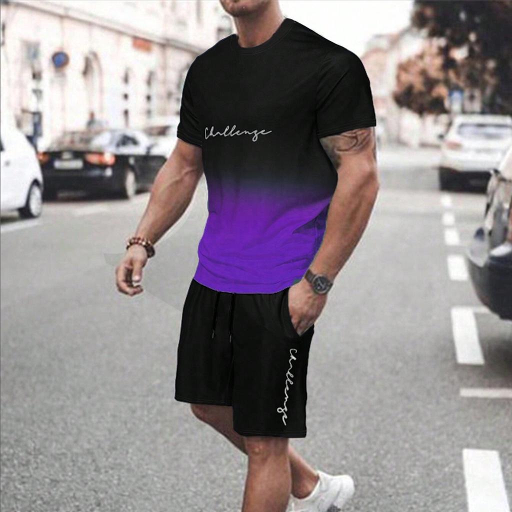 Men's Color Block T-Shirt And Shorts Set
