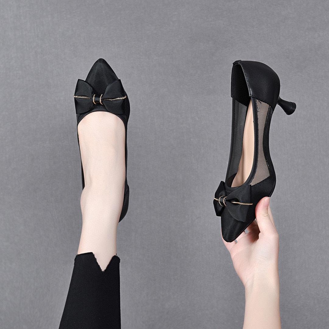 

Женские туфли-лодочки на высоком каблуке, весна-лето, новая модель, бант, сетка, первый слой коровьей кожи, два вида модных туфель на высоком каблуке 40