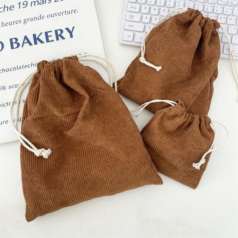 3pcs/set Solid Color Corduroy Drawstring Cosmetic Bags Gift Package Storage Bag Travel Cosmetic Lipstick Makeup Organizer Pouch